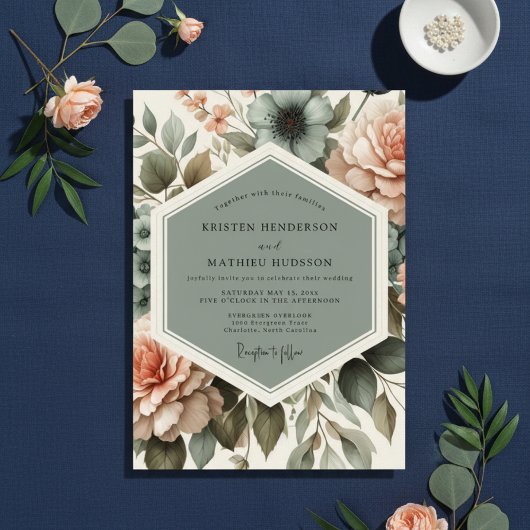 Sage Floral Bloom Romance Bruiloft Kaart