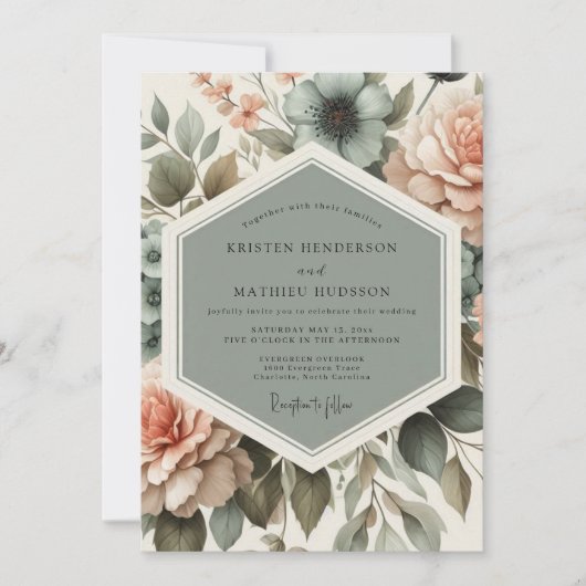Sage Floral Bloom Romance Wedding Kaart (Voorkant)