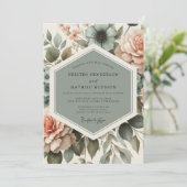 Sage Floral Bloom Romance Wedding Kaart (Staand voorkant)