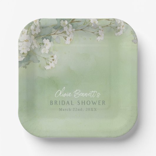 Sage Floral Bridal Shower Paper Plates Papieren Bordje (Voorkant)