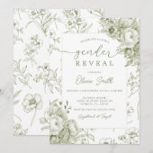 Sage Floral  Chinoiserie Gender Reveal Kaart (Voorkant / Achterkant)