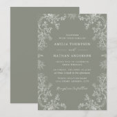 Sage Floral Elegant Wedding  Kaart (Voorkant / Achterkant)