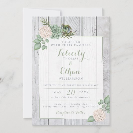 Sage Floral Flowers White Wood Weddenschap Kaart (Voorkant)