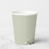 Sage Floral & Foliage Waterverf Bruiloft Initialen Papieren Bekers (Rechts)