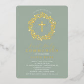 Sage Floral Girls First Community Folie Invitation Folie Uitnodiging (Voorkant)