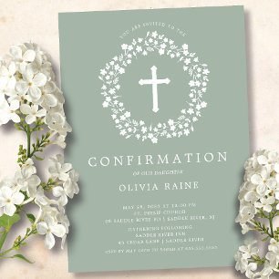 Sage Floral Girls First Confirmation Kaart