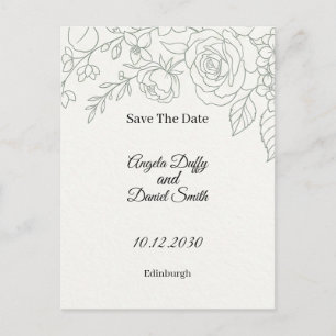 Sage Floral Line Art Save the Date Briefkaart