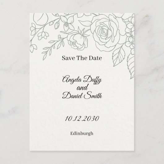 Sage Floral Line Art Save the Date Briefkaart (Voorkant)
