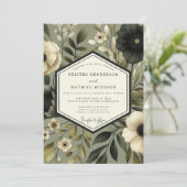 Sage Floral Nocturne Bruiloft Kaart (Staand voorkant)