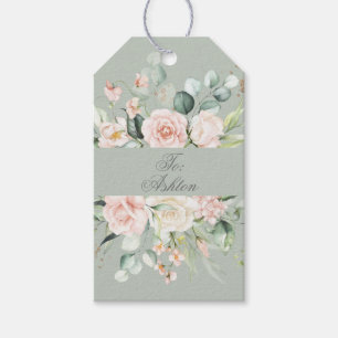 Sage Floral Pink Waterverf Elegant Cadeaulabel