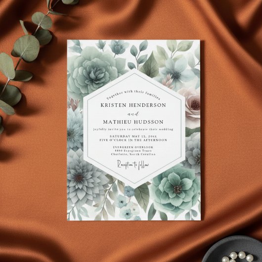 Sage Floral Romance Wedding Kaart