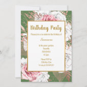 SAGE FLORAL ROOS GOLD BOUQUET BIRTHDAY INVITATION KAART (Voorkant)