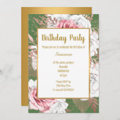 SAGE FLORAL ROOS GOLD BOUQUET BIRTHDAY INVITATION KAART (Voorkant / Achterkant)