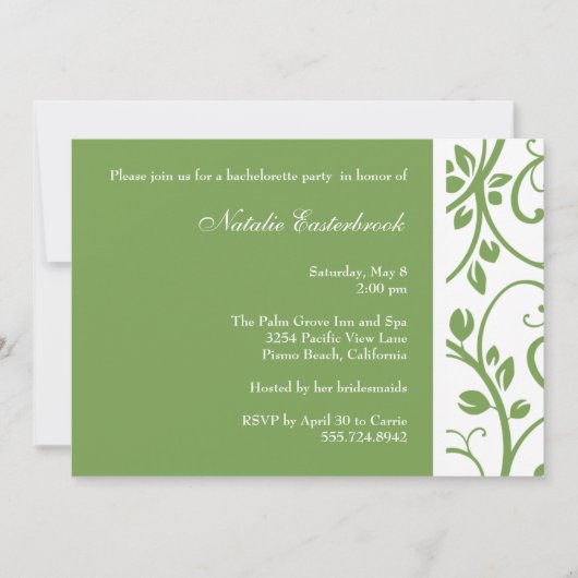 Sage Floral Vine Bachelorette Party Invitation Kaart (Voorkant)