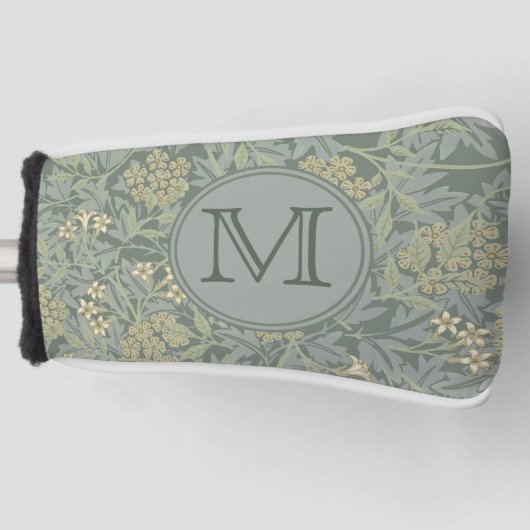 Sage Floral William Morris Custom Initiaal Dames Golfheadcover (Voorkant)