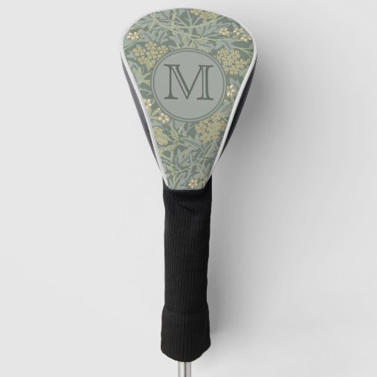 Sage Floral William Morris Custom Initiaal Dames Golfheadcover (Voorkant)