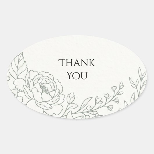 Sage Florale Lijnkunst Bedankt Ovale Sticker (Voorkant)