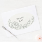 Sage Florale Lijnkunst Bedankt Ovale Sticker (Envelop)