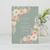 Sage Florale Romantische Bruiloft Kaart (Staand voorkant)