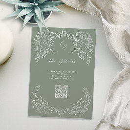 Sage Flourish Monogram Trouwgegevens Informatiekaartje