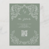Sage Flourish Monogram Trouwgegevens Informatiekaartje (Voorkant)