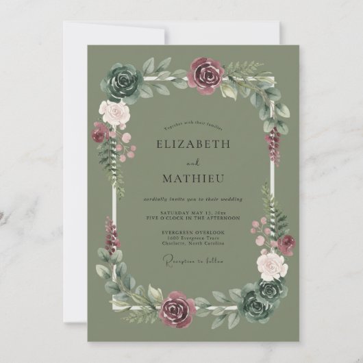 Sage Flourish Romantische Bruiloft Kaart (Voorkant)
