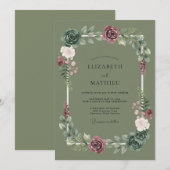 Sage Flourish Romantische Bruiloft Kaart (Voorkant / Achterkant)
