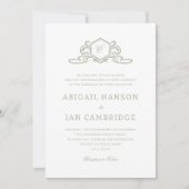 Sage Formele Crest Monogram Elegante Bruiloft Kaart (Voorkant)