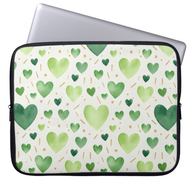Sage Garden Watercolor Hearts Laptop Sleeve (Voorkant)