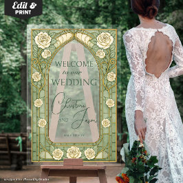 Sage Gebrandschilderd Bloem Magisch Trouw Welkom  Acryl Bord