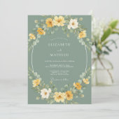 Sage Geel Botanisch Whimsical Huwelijk Kaart (Staand voorkant)