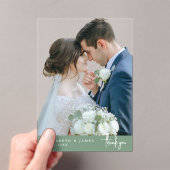 Sage Geen Achtergrond Foto Trouwen Dank u kaart Acryl Uitnodigingen (Insitu (Draagbaar))