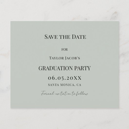 Sage Geen Modern Graduation Party Save the Date Flyer (Achterkant)