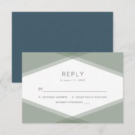 Sage gelaagde geometrische & blauwe leisteen antwo RSVP kaartje