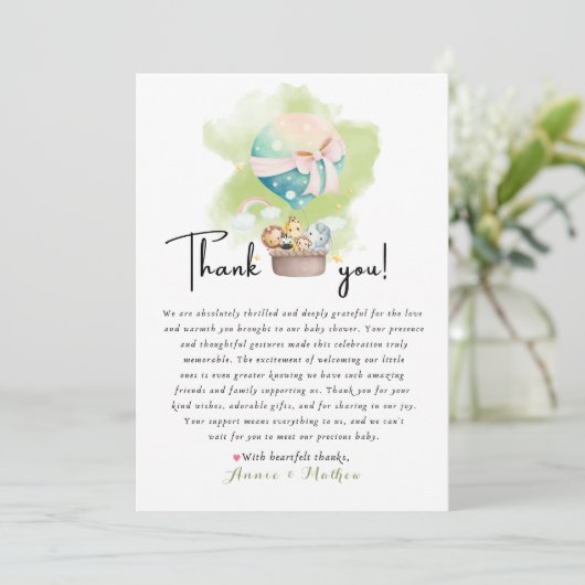 Sage Gender Reveal Baby Animal Safari Dank u Bedankkaart (Staand voorkant)