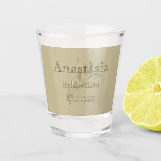 Sage gepersonaliseerd bruidsmeisje shotglas shot glas (Voorkant)