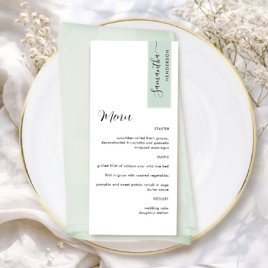 Sage gepersonaliseerd met gastnaam elegant menu