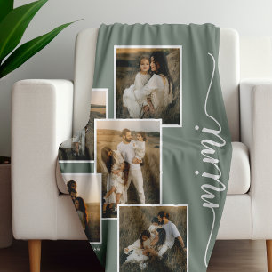 Sage Gepersonaliseerde Mimi Grandkid 5 Fotocollage Fleece Deken