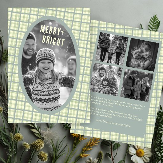 Sage geruite geruite kerst aangepaste foto collage feestdagenkaart