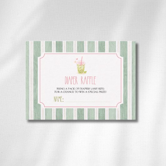 Sage Gestreepte Matcha Bubble Tea Luier Raffle Informatiekaartje