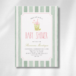 Sage Gestreepte Matcha Bubble Tea Meisje Baby Show Kaart