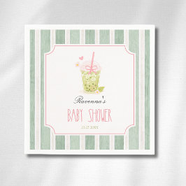 Sage Gestreepte Matcha Bubble Tea Meisje Baby Show Servet