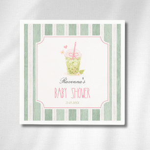 Sage Gestreepte Matcha Bubble Tea Meisje Baby Show Servet