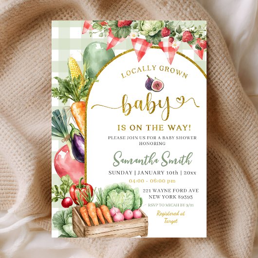 Sage Gingham A little sprout baby shower Kaart