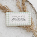 Sage Gingham Baby shower boeken voor Baby Informatiekaartje<br><div class="desc">Nodig vrienden en familie uit om een boek voor baby mee te nemen met deze elegante blauwe gingham baby shower bijsluiter kaart.</div>