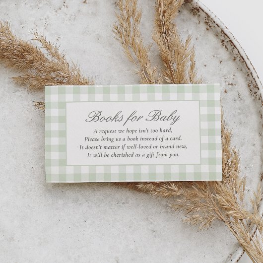 Sage Gingham Baby shower boeken voor Baby Informatiekaartje