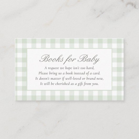 Sage Gingham Baby shower boeken voor Baby Informatiekaartje (Voorkant)