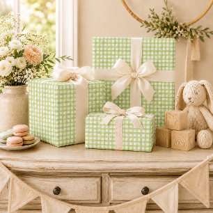 Sage Gingham Baby Shower Cadeaupapier