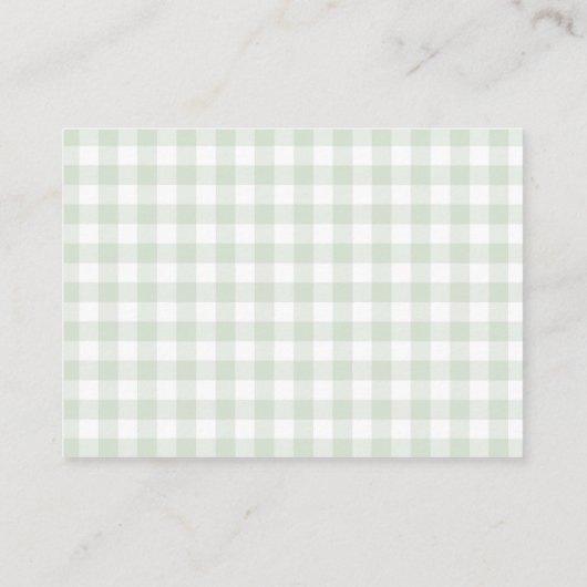 Sage Gingham Baby shower Display Douche Informatiekaartje (Achterkant)