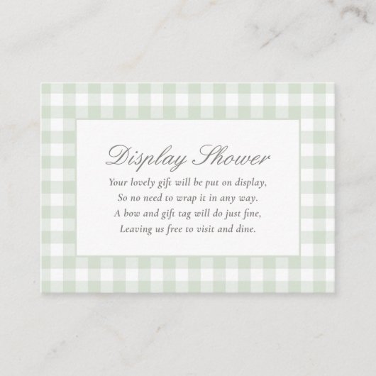 Sage Gingham Baby shower Display Douche Informatiekaartje (Voorkant)